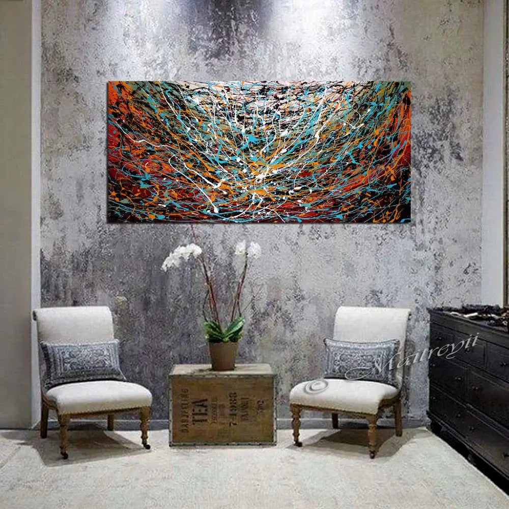 Jackson Pollock Style Original Paintings for Sale abstract art on Canvas, Modern Wall decor Luxury Homes