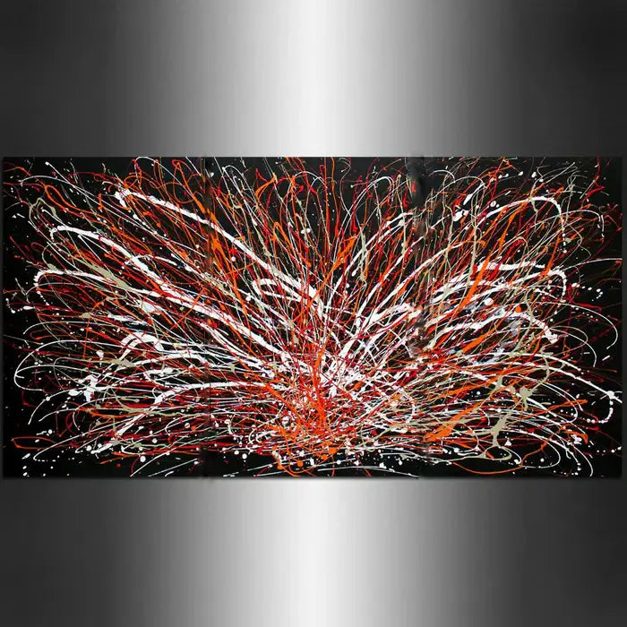 Jackson Pollock Art | Handmade Abstract Painting featuring vibrant drips and swirls in red, white, and black.
