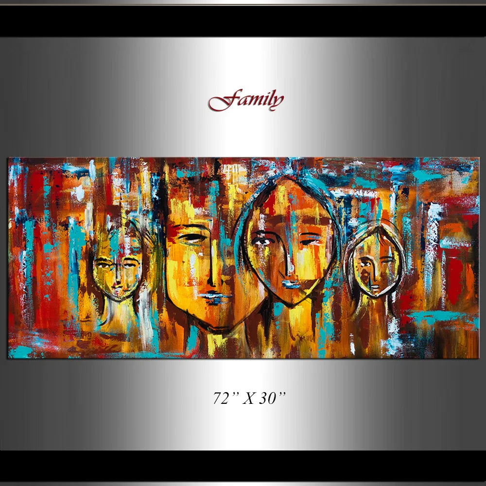 Family Painting showcasing expressive faces and vibrant colors, celebrating love and togetherness in home décor.