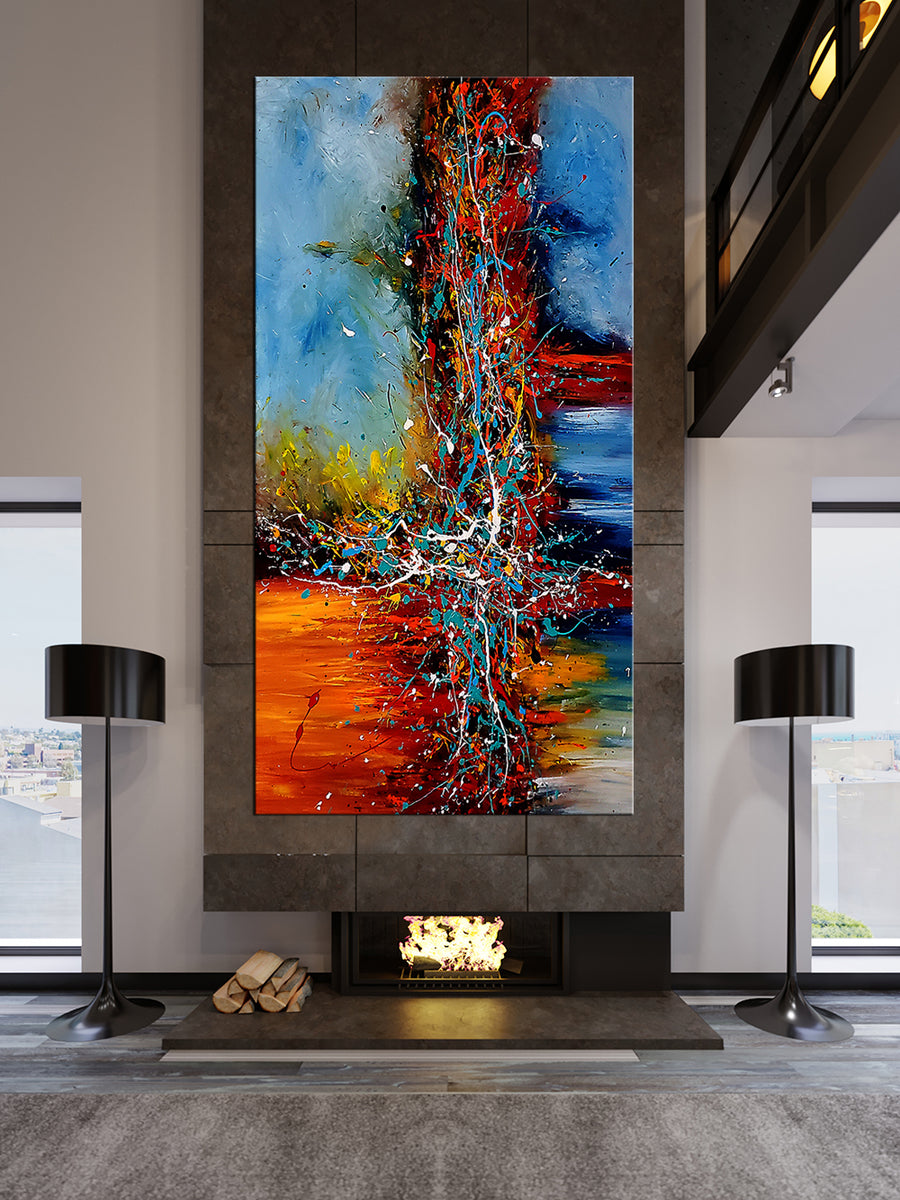 COLORFUL MIST Pollock Drip Art Abstract Huge Landscape Painting Extra Large  48x30, 48x36, 60x36 