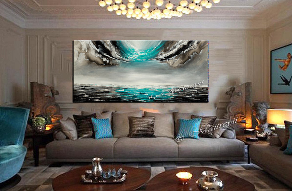 Large Ocean Art Teal Turquoise Paintings - Modern Wall Art - Ocean Paradise 40 - LargeModernArt
