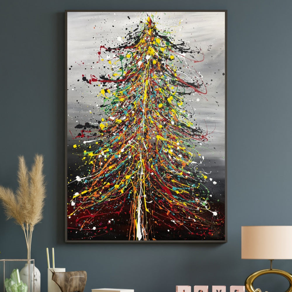 Christmas Tree Painting – Hand-Painted Modern Holiday Wall Art