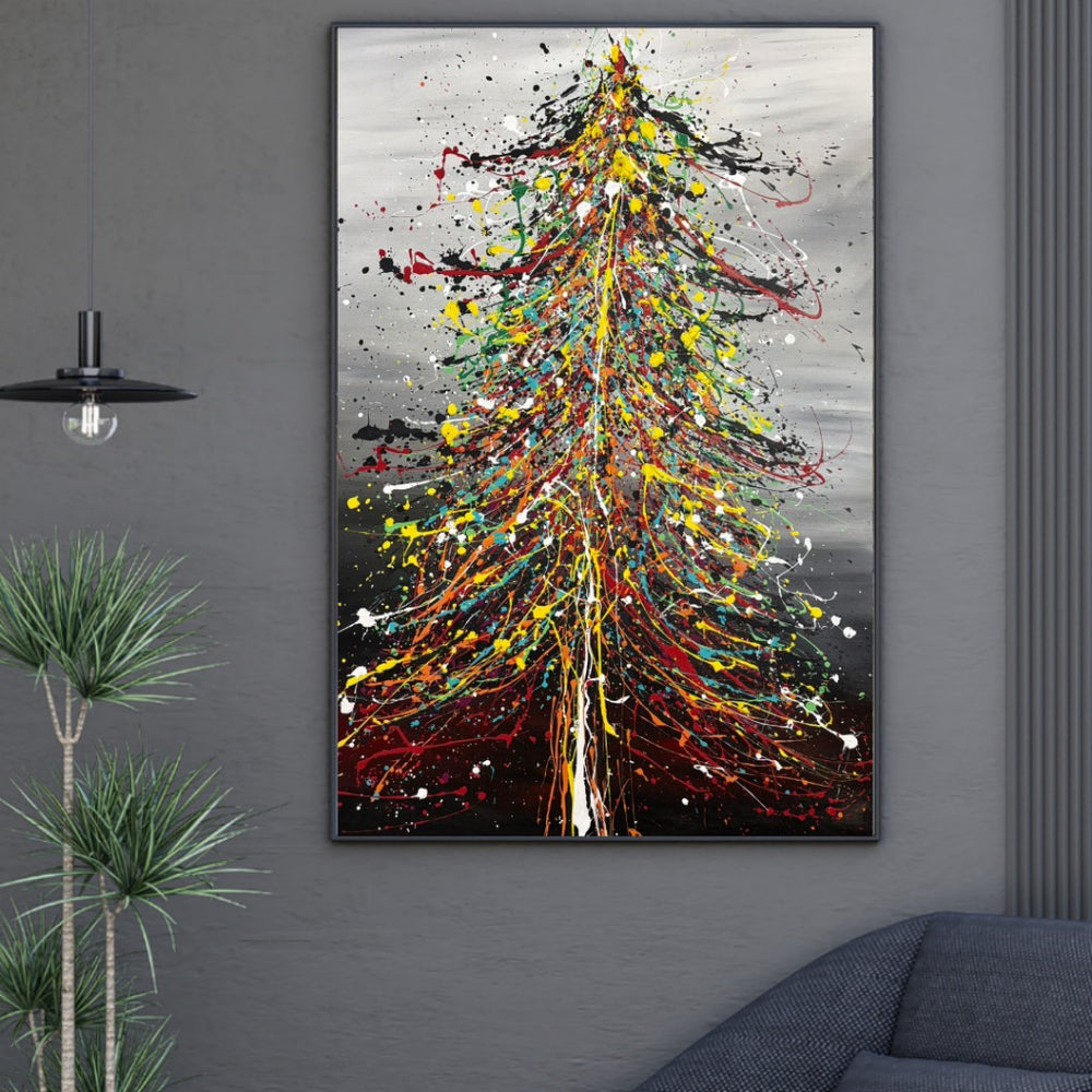 Christmas Tree Painting – Hand-Painted Modern Holiday Wall Art