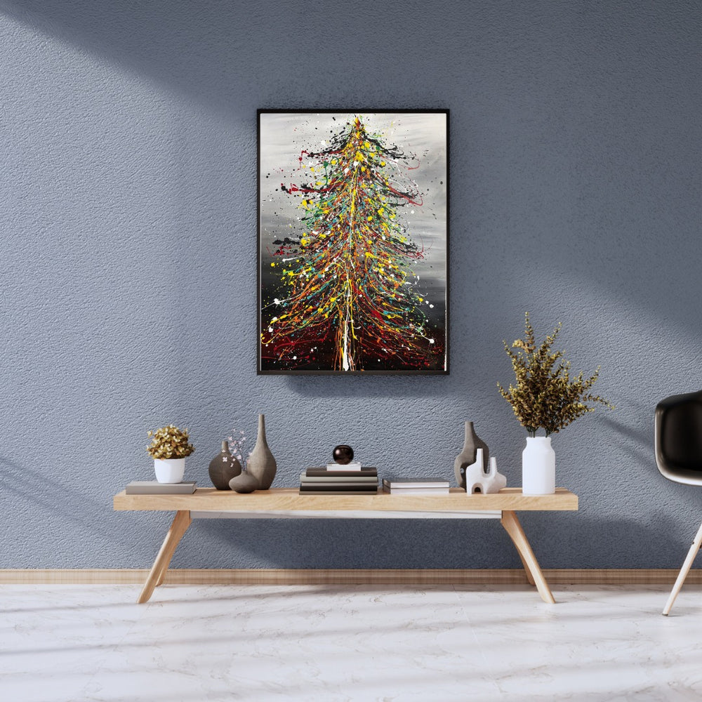 Christmas Tree Painting – Hand-Painted Modern Holiday Wall Art