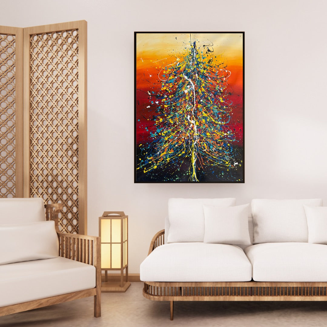 Christmas Tree Art – Hand-painted modern holiday decor featuring vibrant colors and textures, perfect for festive home styling.