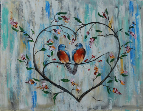 Blue Love birds Wall Art extra large Nature Painting