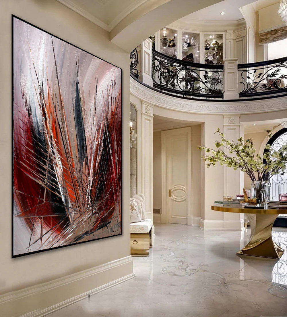 Buy original Oil Paintings - Red ABSTRACT on Canvas, Contemporary Abstract Painting - LargeModern Art - LargeModernArt