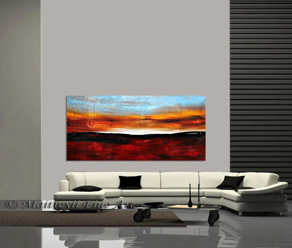 Large Ocean Art Oil Painting on Canvas - Modern Wall Art Seascape - A Calm Sunset