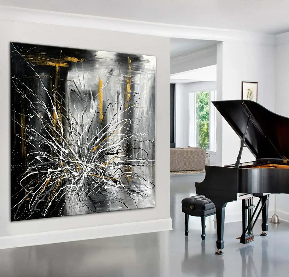 Original Handmade Abstract Painting – Black and White Modern Wall Art
