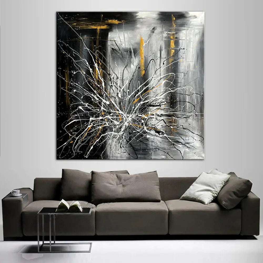 Original Handmade Abstract Painting – Black and White Modern Wall Art