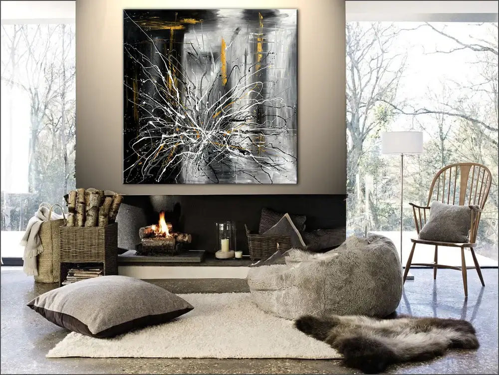 Original Handmade Abstract Painting – Black and White Modern Wall Art