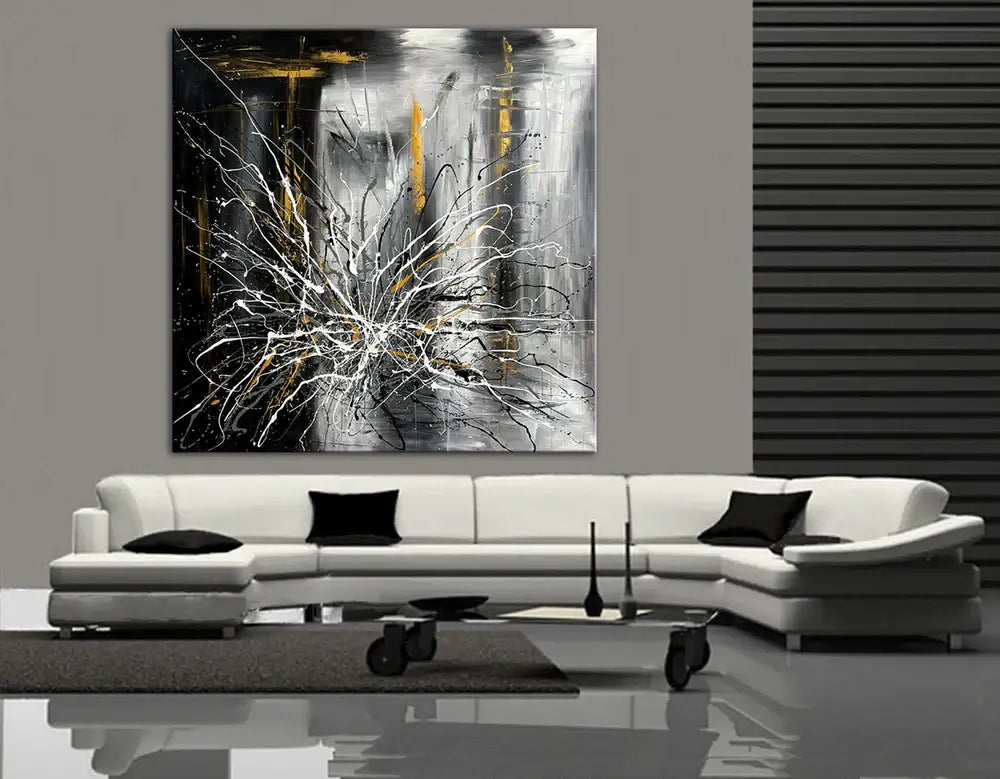 Original Handmade Abstract Painting – Black and White Modern Wall Art