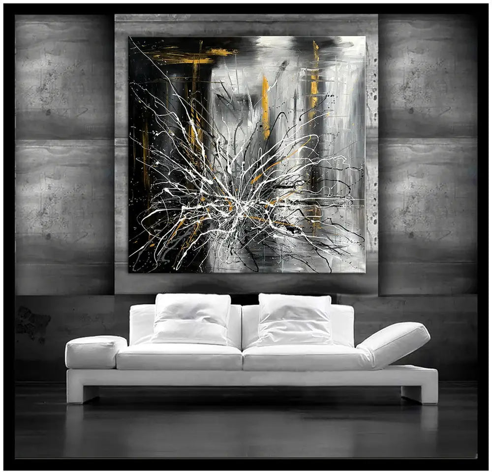Original Handmade Abstract Painting – Black and White Modern Wall Art