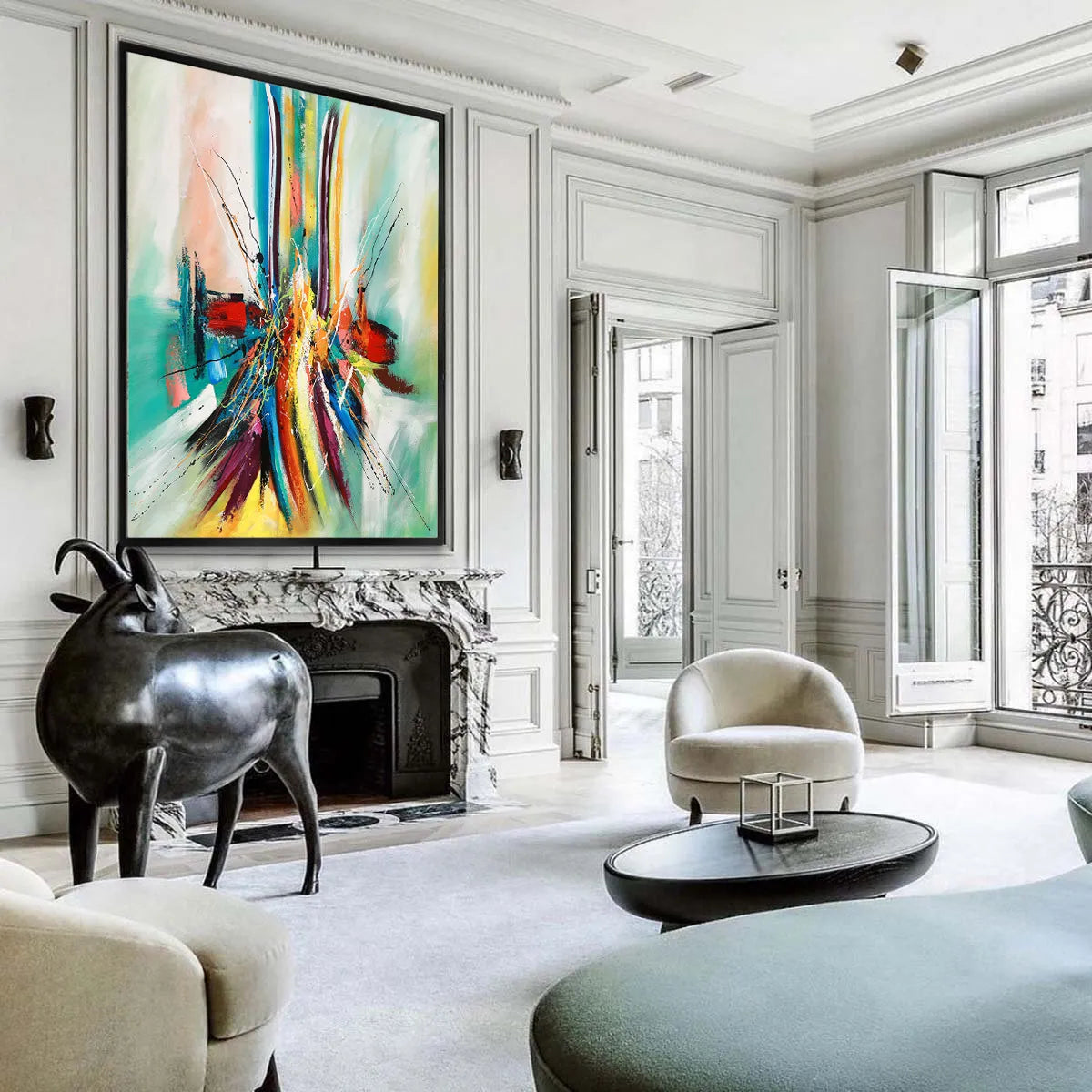 Abstract acrylic painting colorful modern wall art