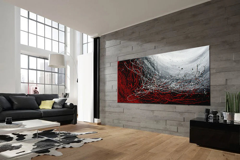 Red wall art Abstract Modern Art Oil Painting Christmas Gift - Beauty of Strings 10
