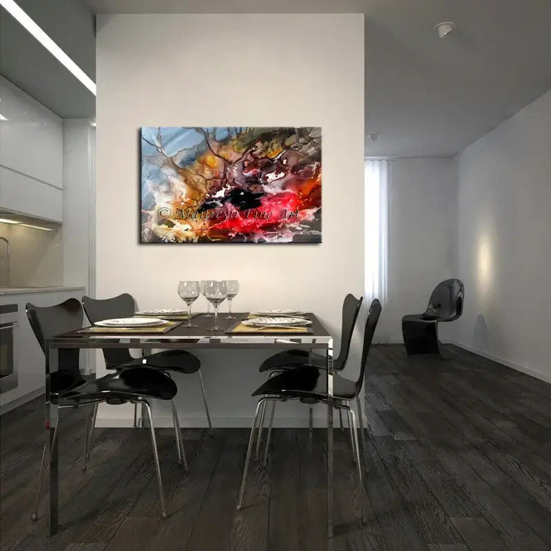 Abstract Painting Red Large Modern Artwork on Canvas, Seascape Art Contemporary Art