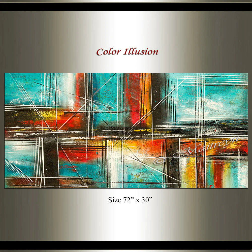 Large Modern Art Oil Painting on Canvas - Modern Wall Art Color Illusion second image