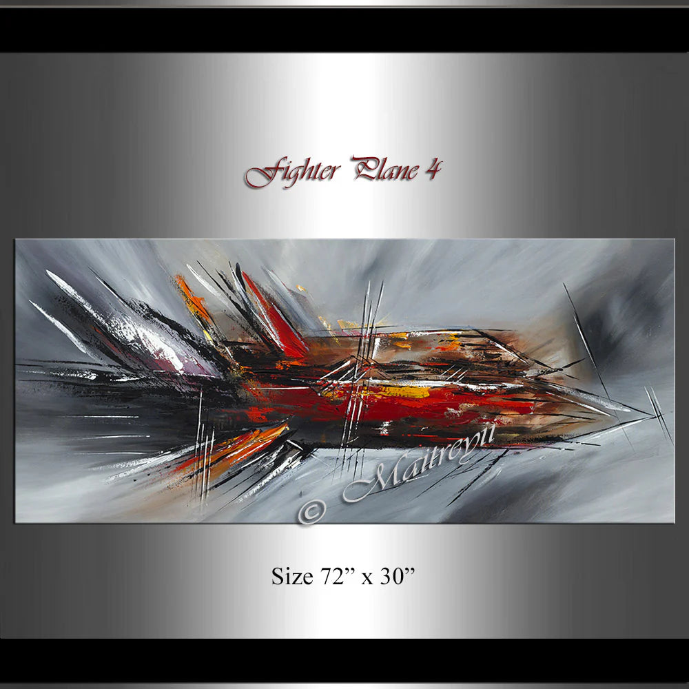 Large Modern Art Oil Painting on Canvas - Modern Abstract Wall Art Fighter Plane 4 second image