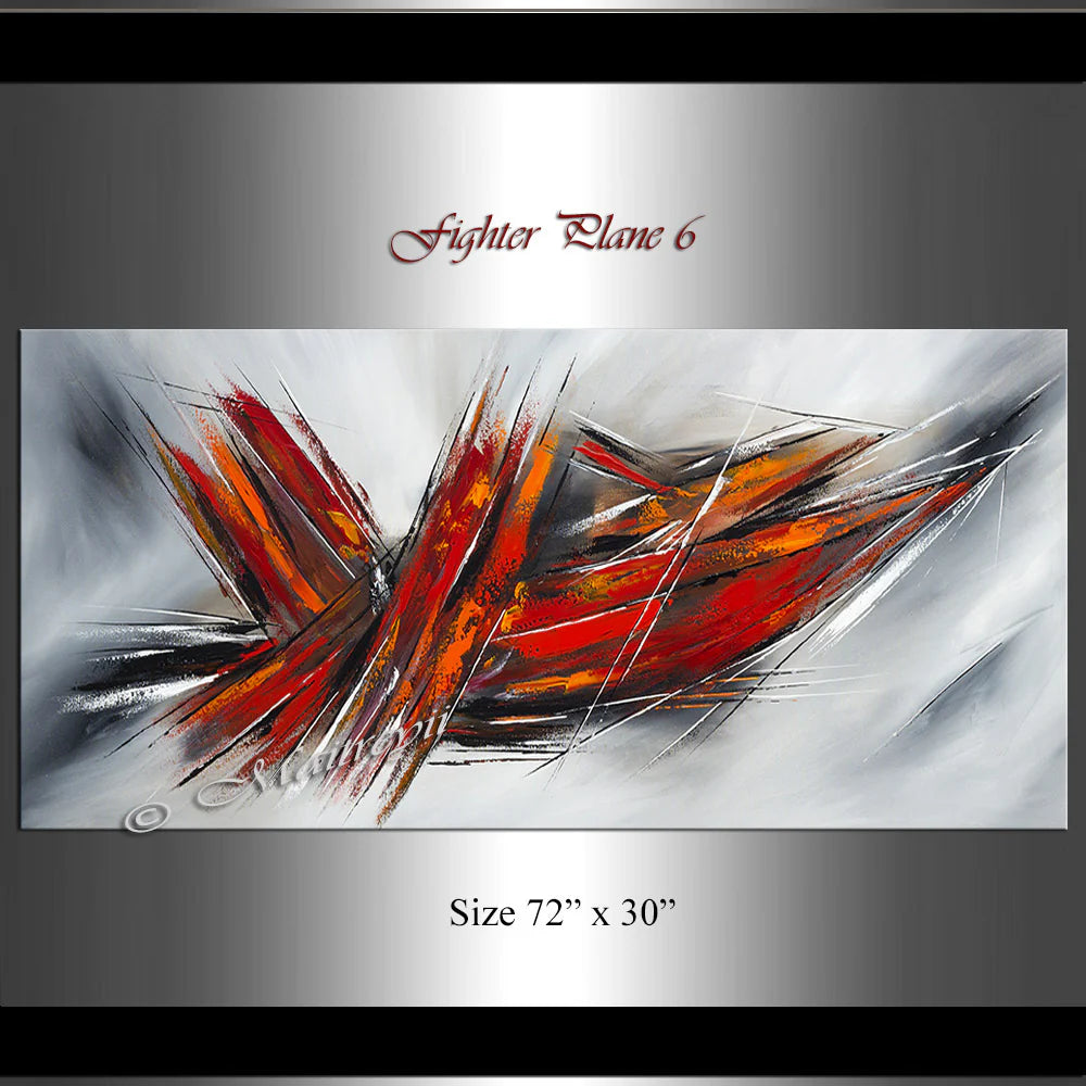 Large Modern Art Oil Painting on Canvas - Modern Abstract Wall Art Fighter Plane 6 second image