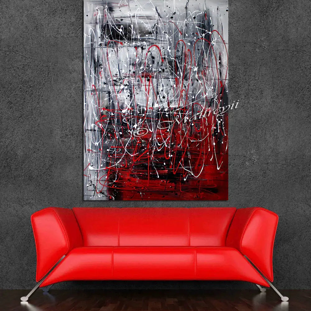 Red Painting Abstract Large Wall Art - Ice vs Fire
