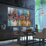 Modern living room decor with Jackson Pollock inspired abstract wall art — Beauty of Bridge 2 on canvas.
