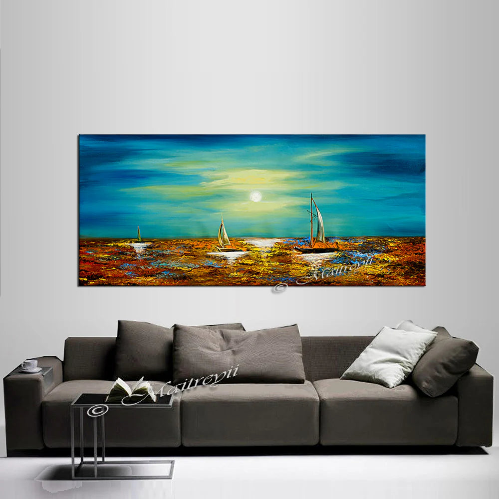 Large Ocean Art Oil Painting on Canvas Modern Wall Art Seascape - Ocean Journey 2