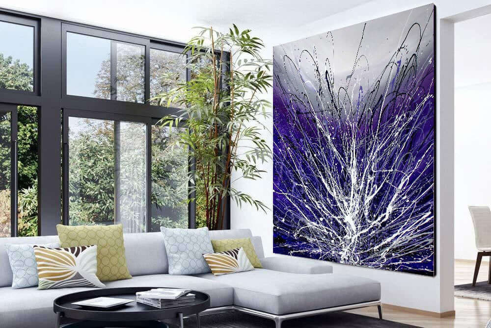 Purple Art Jackson Pollock Style Canvas Painting Large Modern Wall Decor Beautiful Abstract Art For Sale