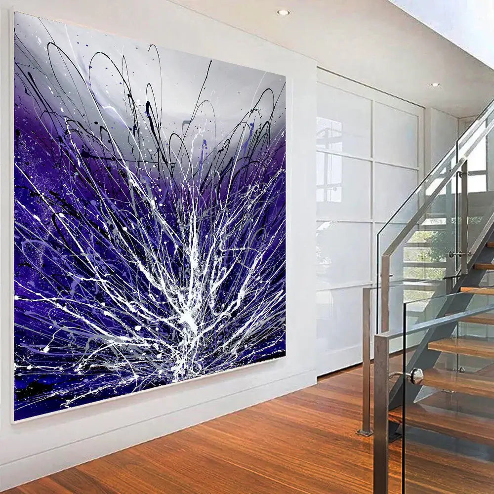 Purple Art Jackson Pollock Style Canvas Painting Large Modern Wall Decor Beautiful Abstract Art For Sale - LargeModernArt