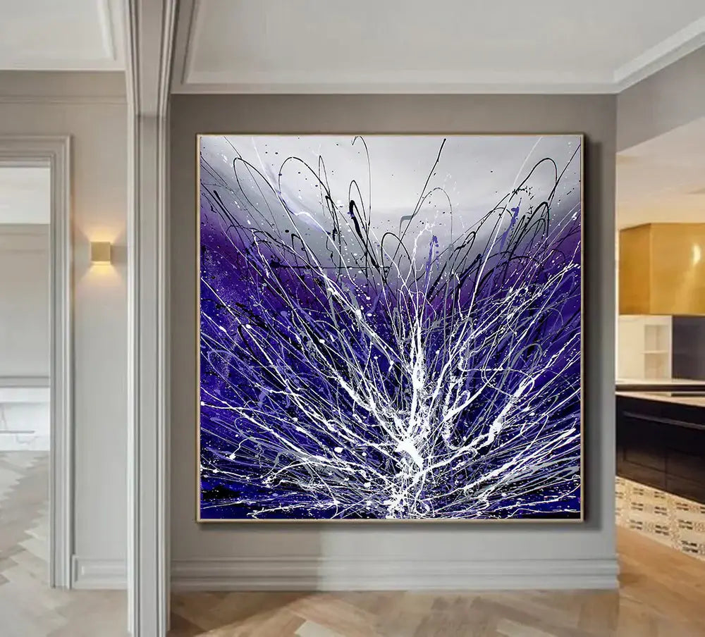 Purple Art Jackson Pollock Style Canvas Painting Large Modern Wall Decor Beautiful Abstract Art For Sale