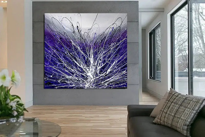 Purple Art Jackson Pollock Style Canvas Painting Large Modern Wall Decor Beautiful Abstract Art For Sale