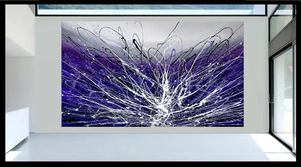 Purple Art Jackson Pollock Style Canvas Painting Large Modern Wall Decor Beautiful Abstract Art For Sale