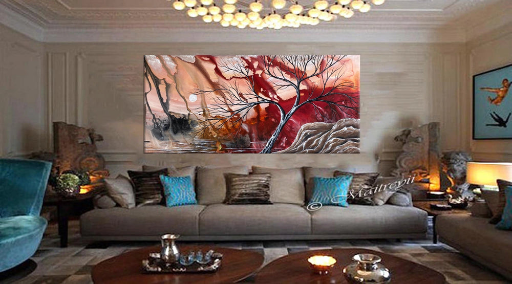 Red Abstract Landscape – Modern Abstract Red Wall Art on Canvas