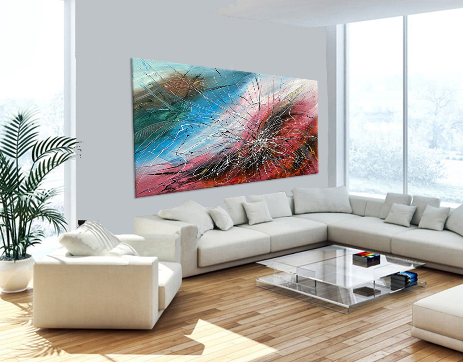 Red Abstract Art Print Bold Modern Wall Decor - Red Harmony
