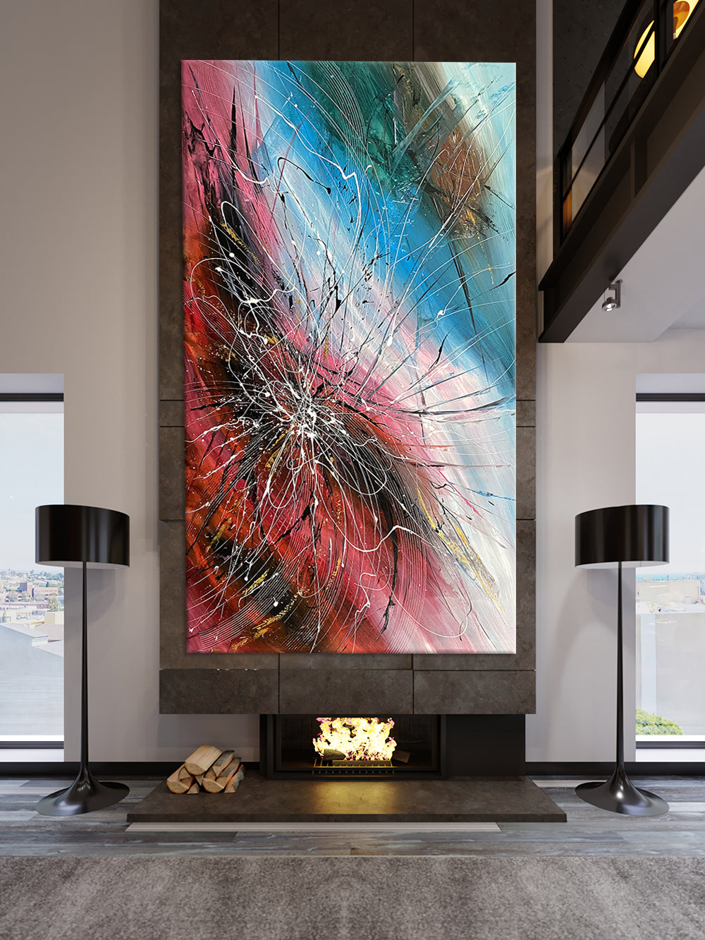 Red Abstract Art Print Bold Modern Wall Decor - Red Harmony