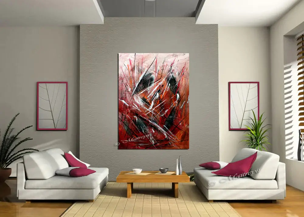 Red Abstract Modern Art Oil Painting on Canvas Modern Wall Art Amazing Abstract Gold Flow Painting