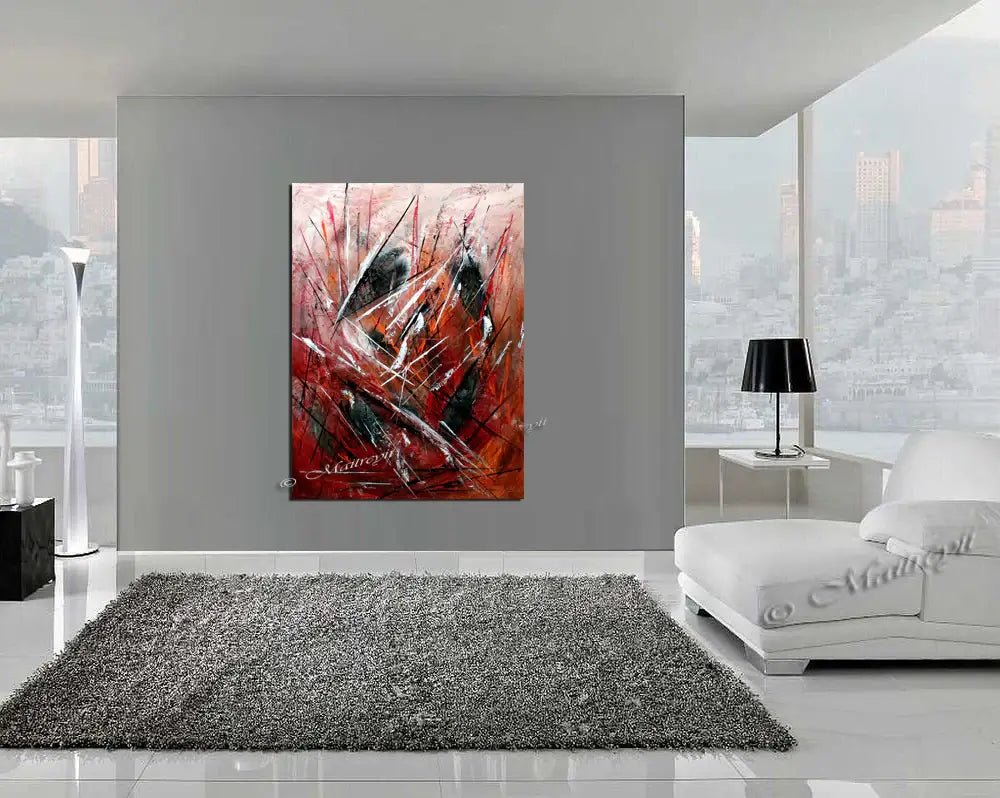 Red Abstract Modern Art Oil Painting on Canvas Modern Wall Art Amazing Abstract Gold Flow Painting