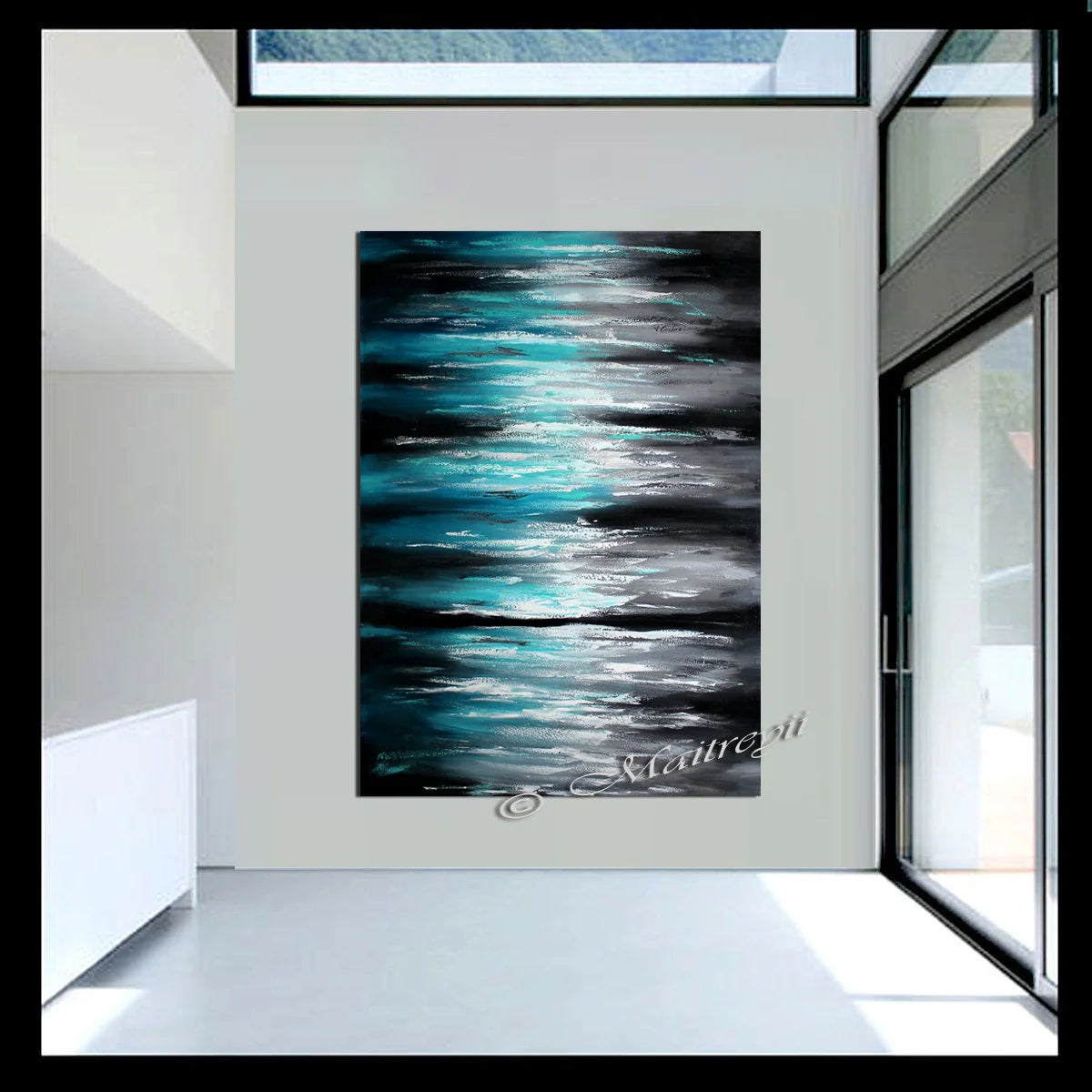 Large Ocean Modern Wall Art Seascape Painting - Teal Ocean