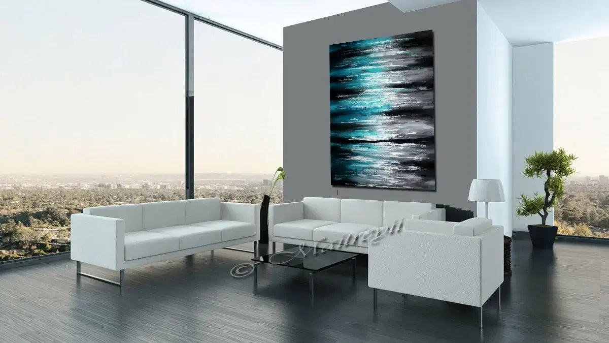Large Ocean Modern Wall Art Seascape Painting - Teal Ocean