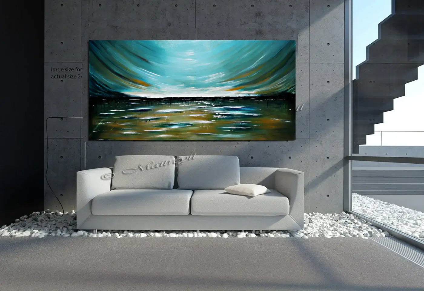 Teal Morning Modern Abstract Art on Canvas Wall Art Original Paintings For Sale