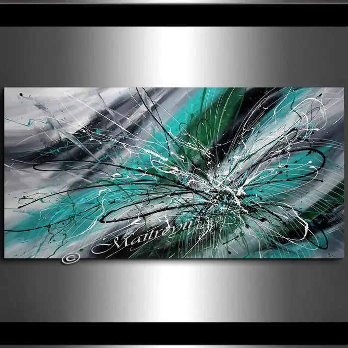 Painting Jackson Pollock Multiple Size Drip Style Abstract art on Canvas, large Wall Art - Turquoise Beauty