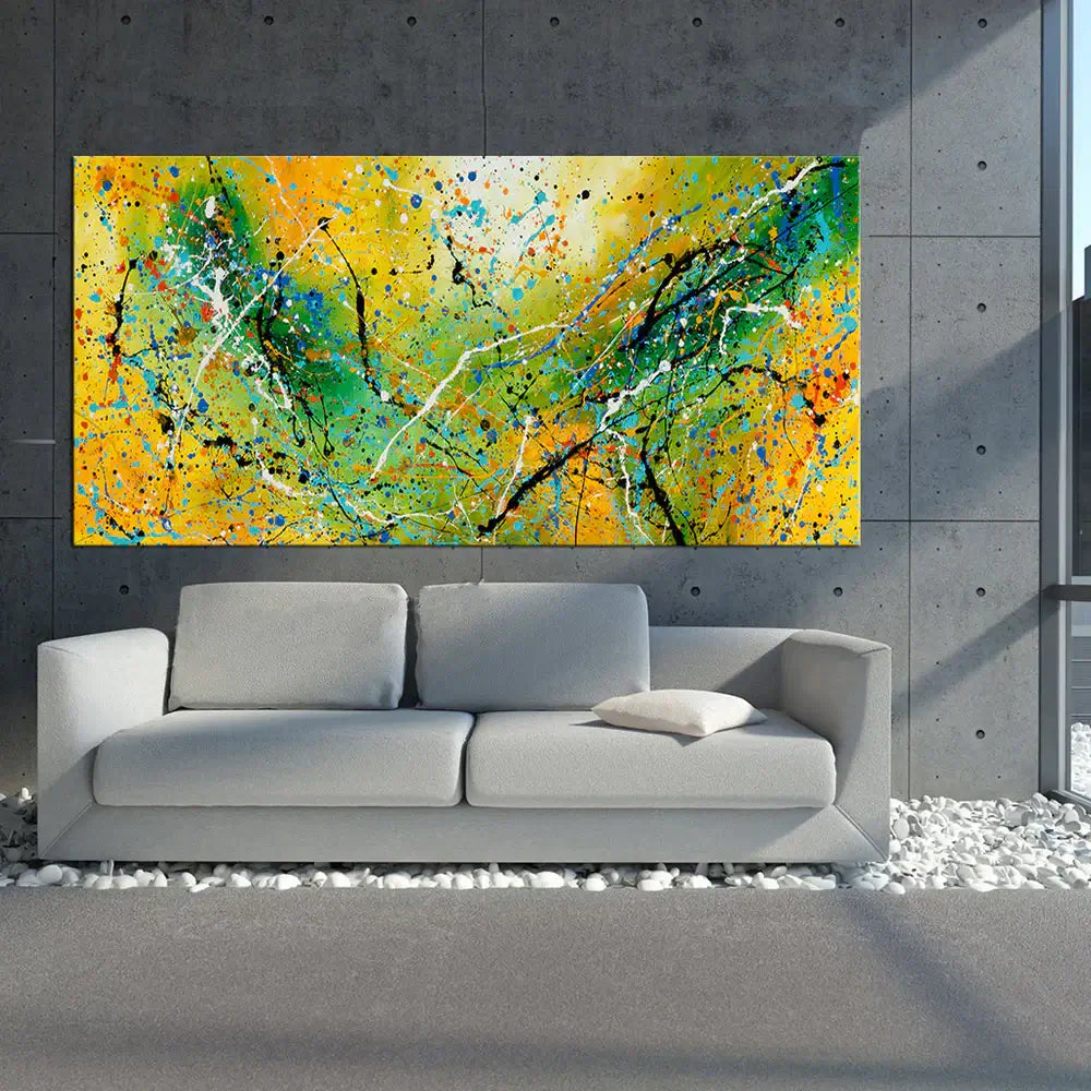 Abstract Artwork Jackson Pollock Orange yellow Fall Painting extra large Modern abstract art Modern Wall art canvas - Vintage Beauty 104