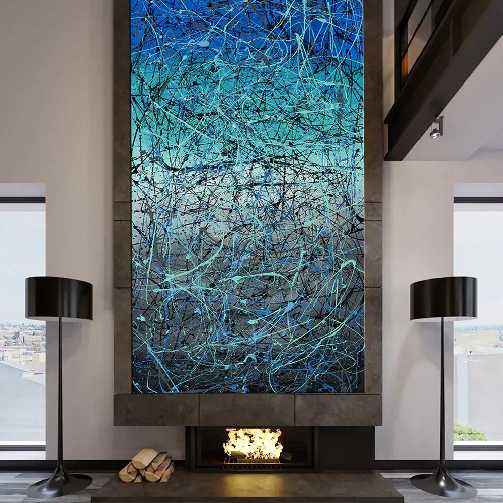 Jackson Pollock Blue Painting extra large abstract art Modern Wall oversize canvas - Vintage Beauty 18