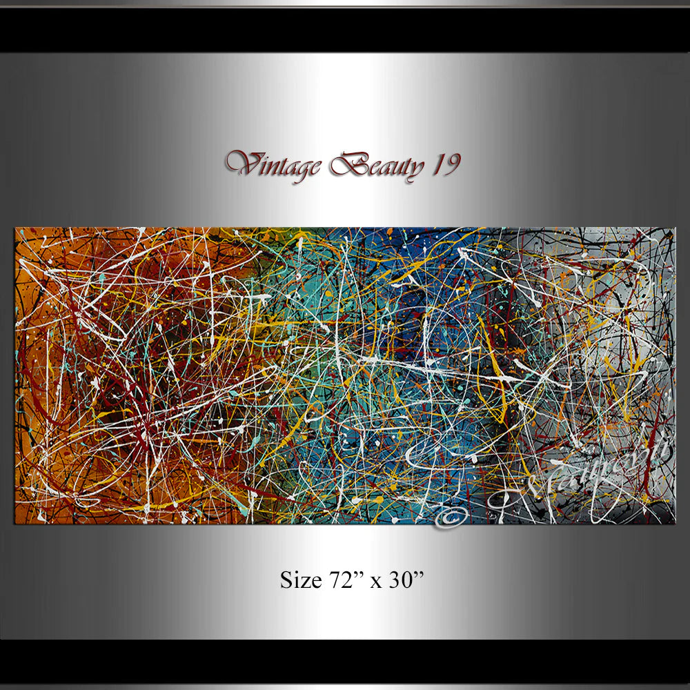 Jackson Pollock Style | Abstract artwork large oil painting on canvas modern wall art - Vintage Beauty 19 second image