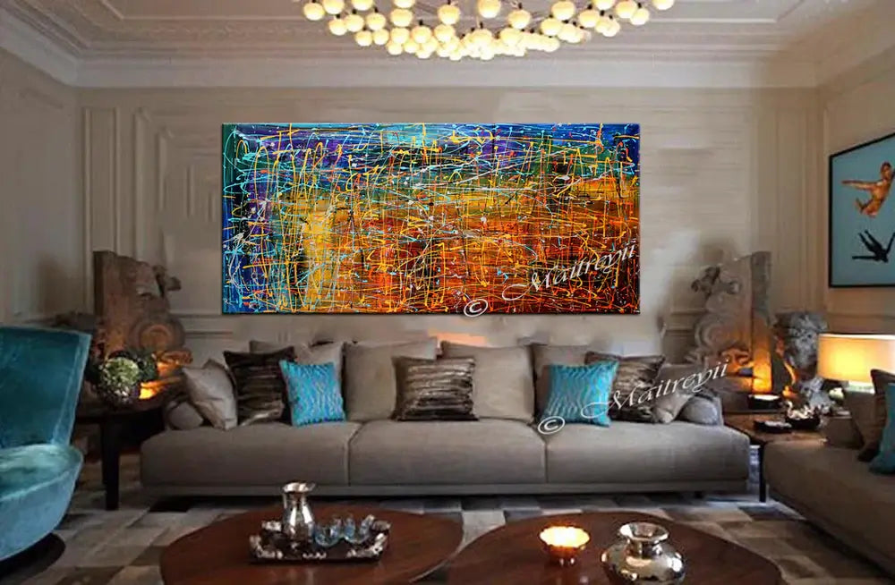 Jackson Pollock Style | Abstract artwork large oil painting on canvas oversize luxury Homes - Vintage Beauty 50