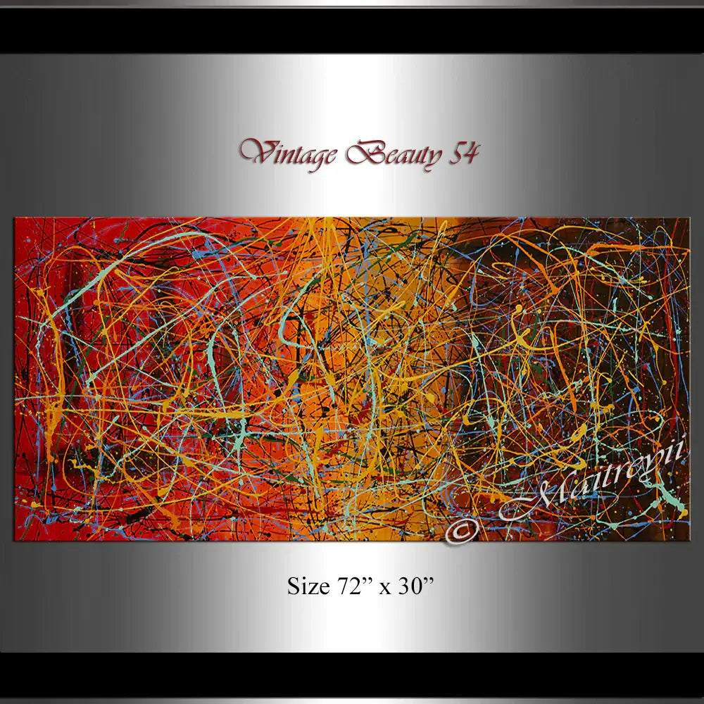 Jackson Pollock Style Painting featuring vibrant abstract colors and dynamic drip art technique, titled Vintage Beauty 54.