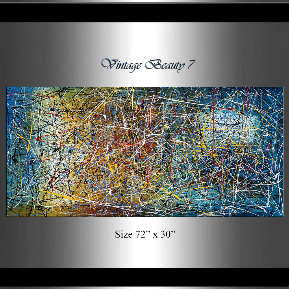 Home Decor Wall Art Paintings | Jackson Pollock Style | Large Modern Art |V- Vintage Beauty -7