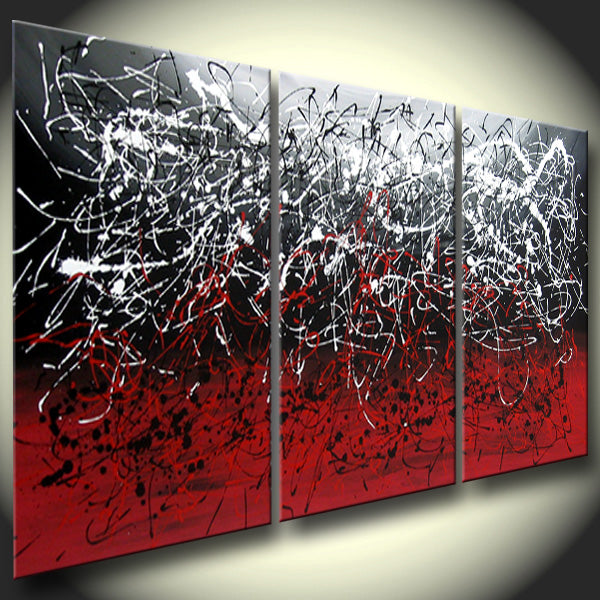 Black and Red Abstract Painting – Extra Large Modern Painting with dynamic red and black strokes, handmade original art.