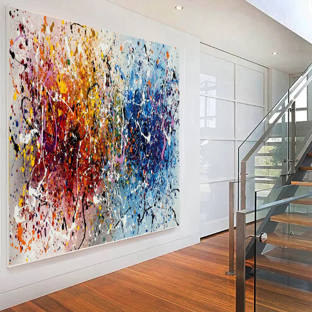 Father of modern art Jackson Pollock Style Large Abstract Paintings Red Blue Modern Wall Art - Vintage Beauty 142