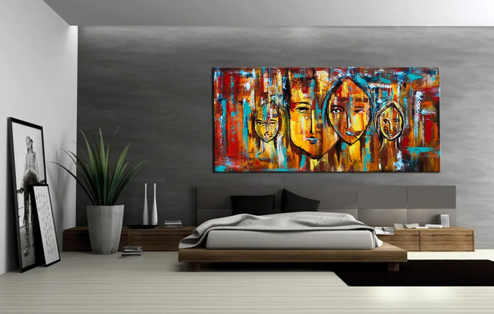 Emotional family painting on canvas in living room décor