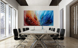 Abstract painting on Canvas Red Blue 72", Wall Art Home Decor - Worldwide Shipping.